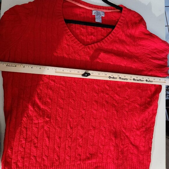 jcp Sweater Womens 3X Red Merino Wool Blend Cable Knit V Neck Pullover Plus - Picture 8 of 12